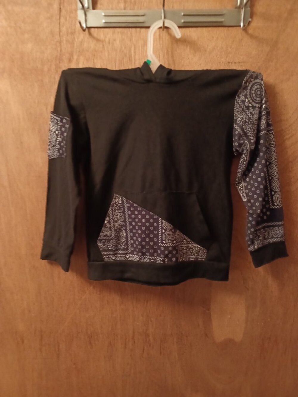 Shein Girls Hoodie Black With Bandana Patchwork
